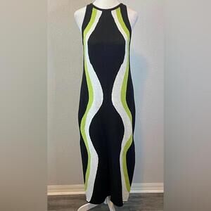 Mandinga Inca Midi Knit Dress Black/Green/White Size XS